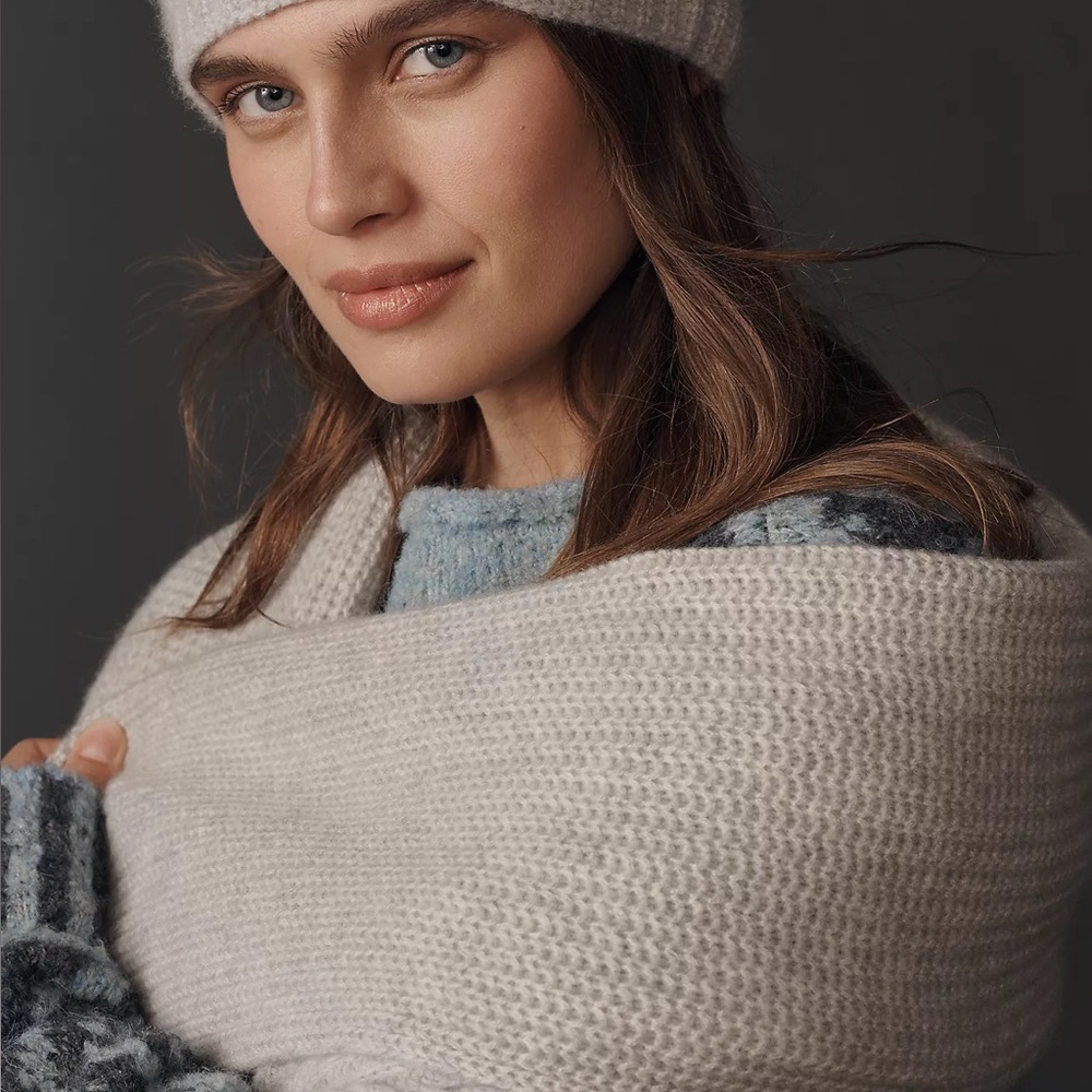 Anthropologie Ribbed Cashmere Wrap Taupe $298 NWT - Picture 3 of 5
